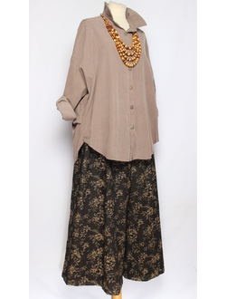 Рубашка Бохо "Вельвет защипы сбоку" бежевая до р.54