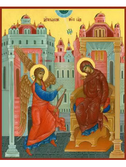 Благовещение Пресвятой Богородицы. Рукописная икона.