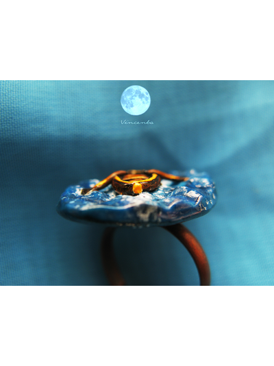 Кольцо &quot;По морю лодочка плыла...&quot; - украшение в морском стиле из термоглины