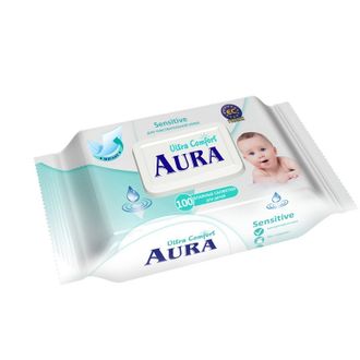 Салфетки влажные AURA для детей ULTRA COMFORT 100шт. с крышкой