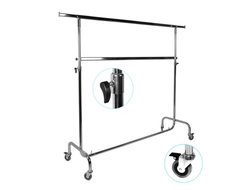 RD002 (ST011R50R) Вешало напольное двухъярусное регулируемое по высоте и длине перекладины усиленное хром L= 1500 мм ⇄ 2250 мм