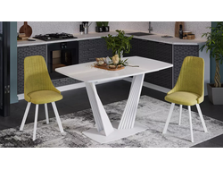 Стол обеденный раздвижной Фабио Тип 1 Белый матовый/Стекло глянцевое белое