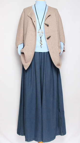 Жилет кимоно на пуговицах "ЧЕРЕПАХА" джинс, св.бежевый, бежевый до р.56