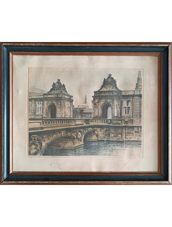"Копенгаген. Мраморный мост" офорт, акварель A. E. Jensen-Stevns 1910-е годы