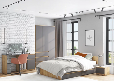 Шкаф ШРК-2 Сити с ящиками серый графит, крафт золотой