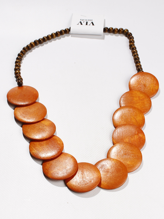 Колье из дерева "Плоские диски" коричневое