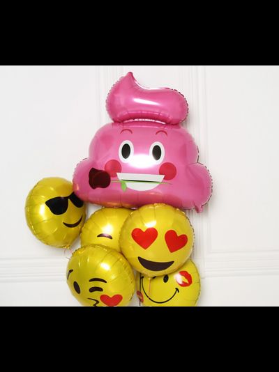 Фольгированный шар с гелием "Эмоции Какашка с розой"
