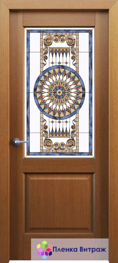 Витражная пленка, витражная пленка самоклеющаяся, пленочный витраж с классическим рисунком в дверь