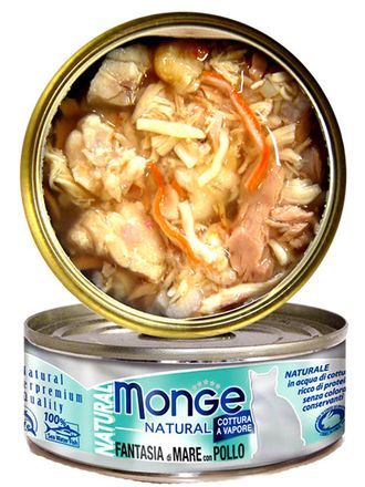 Monge Cat Natural консервы для кошек морепродукты с курицей 80г*24 шт