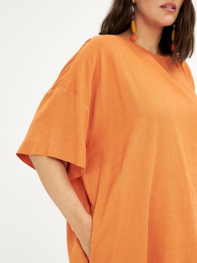 Платье из льна на лето в цвете терракот