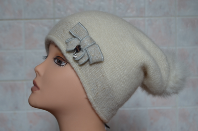 Шапка из альпака с помпоном Италия Визио Vizio 5266 белая