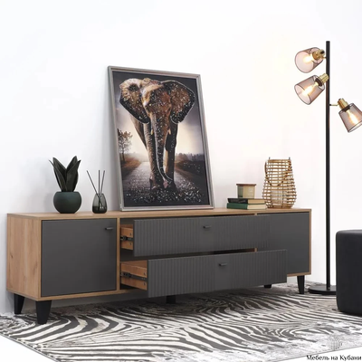 Тумба ТВ Парус-10 Дуб крафт золотой/Карбон вулкан