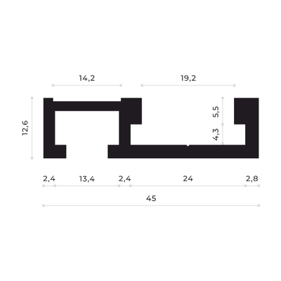 T-track профиль с пазом для линейки AL-T45L (2.1 м) от 0.1 до 3 метров