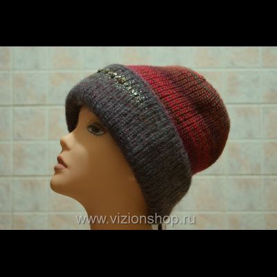 Двусторонняя шапка чулок женская  Vizio Италия 5872 серо - бордовая