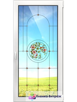 Витражная пленка, витражная пленка самоклеющаяся под заказ,пленочный витраж флора с птицами