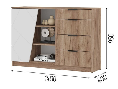 Гостиная ОРЕГОН - КМ 01 Комод 1400 Дуб Крафт Табачный/Белый супермат