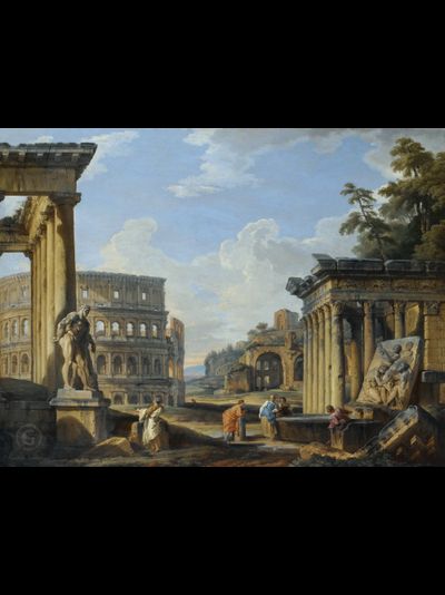 Картина обогреватель, репродукция Джованние Панини Каприччо с храмом Антонина и Фаустины