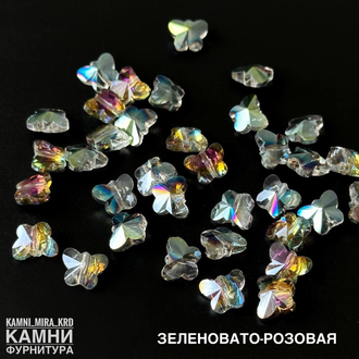 "Бабочка" стеклянная бусина с голографикой 7,7х9,8 мм, вид в ассортименте, цена за штуку