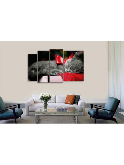 Модульная картина "Кот с красным бантиком"