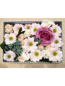 Прямоугольная коробочка с розами и хризантемами