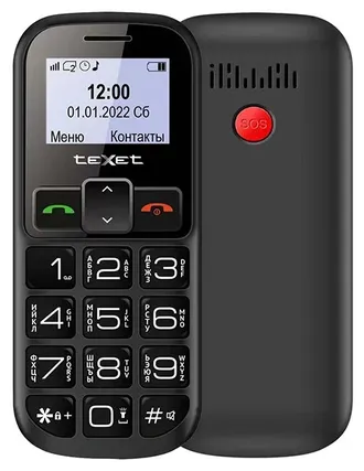 4650071142107 Телефон мобильный  TEXET TM-B322 черный-красный (127101), 600 мАч, 2 SIM