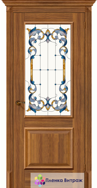Витражная пленка, витражная пленка самоклеющаяся, пленочный витраж с классическим рисунком в дверь