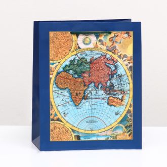 Пакет подарочный &quot;Карта мира&quot; 18 х 22,3 х 10 см