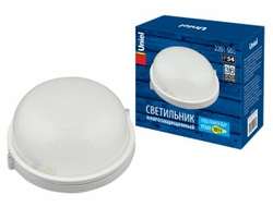 Светильник накладной Uniel банник влагозащит. IP54 100W E27 круг белый, алюм/стекло UWL-R01 100W/E27 IP54 WHITE