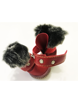 Ботинки для собак со стразами красные