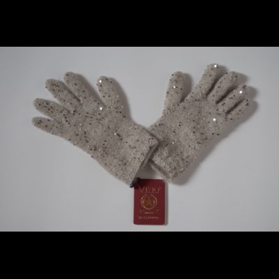 Бежевые вязаные перчатки с пайетками Vizio Италия 6943 GG