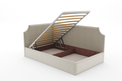 Угловая кровать, тахта, софа, подростковая MyCloud Брайтон, с подъемным механизмом, бельевым ящиком, боковой спинкой, без ножек, с молдингом