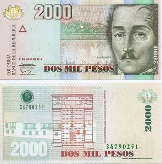 Колумбия 2000 песо 2014 г.