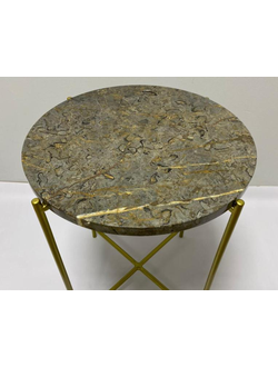 Кофейный столик со столешницей из мрамора Grey and gold  (400x400x500 мм, подстолье: золото) 25-169