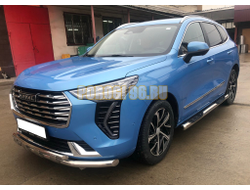 Пороги труба с проступью Папа Тюнинг d76 для Haval Jolion 2024-