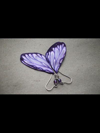 Волшебные серьги "Крылышки Феи Баклажанницы" (натуральный флюорит, шёлк)