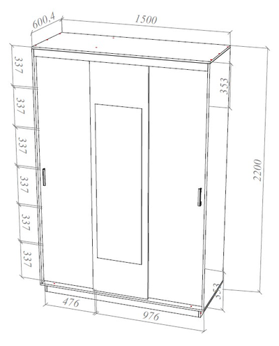 Шон-03 шкаф-купе трехдверный 2200х1500х600 Крафт светлый