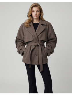 Пальто-бушлат укороченное (коричневый)