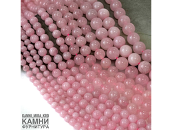 Кварц розовый, цвет усилен, полупрозрачный гладкие шары 6,2-6,4/8,3-8,5/10,3-10,5/12,1-12,4 мм, цена за нить 19 см