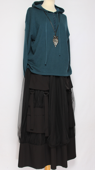 Юбка  "Широкая сетка карманы" чёрная до р.54