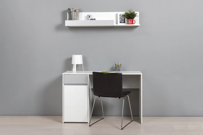 Стол Торонто 12.149 белый шагрень, стальной серый + полка