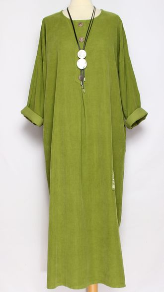 Платье Бохо вельветовое "ПЛАНКА ЗАЩИП ПУГОВИЦЫ" яблоко, горчица до р.56