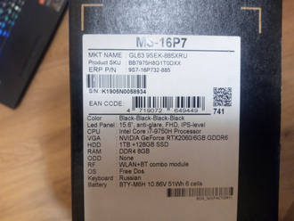 MSI GL63 9SEK-885XRU ( 15.6 FHD IPS I7-9750H RTX2060(6Gb) 8Gb 1Tb + 128SSD )