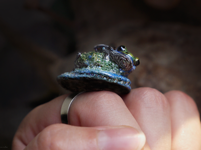 "Водный мир. Пробуждение", кольцо-миниатюра с волшебным островом и крылатой лягушкой