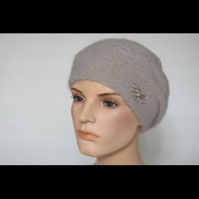 Мохеровый вязаный женский берет Vizio Италия 6945 B бежевый