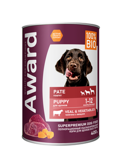 AWARD (Эворд) влажный корм (консерва) паштет для щенков, Телятина, Овощи 400 г
