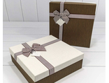 Коробка подарочная с бантом (микс, бел./корич.), 19,5*19,5*6,5см