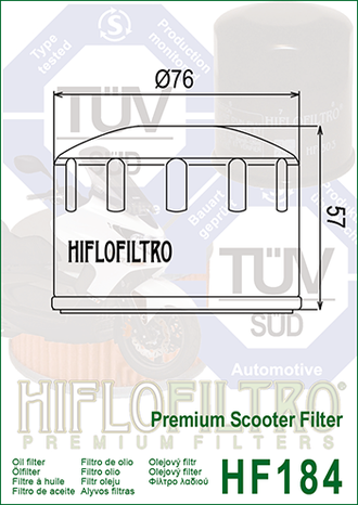 Масляный фильтр HIFLO FILTRO HF184 для Peugeot (759749) // Piaggio (82658R, 82883R, 82960R, 830239)