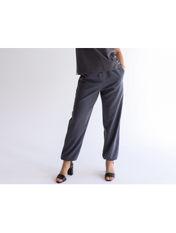 Брюки с манжетами из костюмной шерсти  (сине-серый)