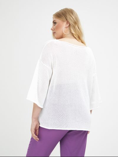 Джемпер вязанный с рукавом 3/4, цвет-белый, фуксия