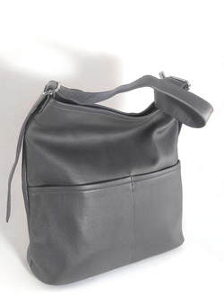 (АРТИКУЛ: 10114/1) СУМКА-МЕШОК ЖЕНСКАЯ, БОЛЬШАЯ, НАТУРАЛЬНАЯ КОЖА, СЕРАЯ, РЕМЕНЬ ЧЕРЕЗ ПЛЕЧО